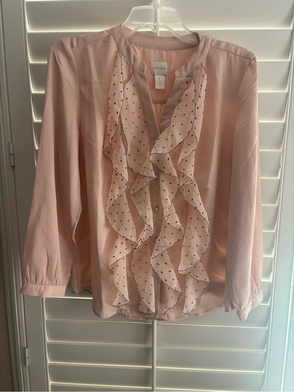 Chico's Blush Pink Ruffle Front Blouse